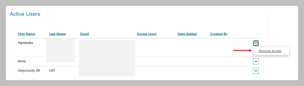 Screenshot showing an ‘Active Users’ page with a red arrow pointing towards a small scroll tab option found in the upper right corner.